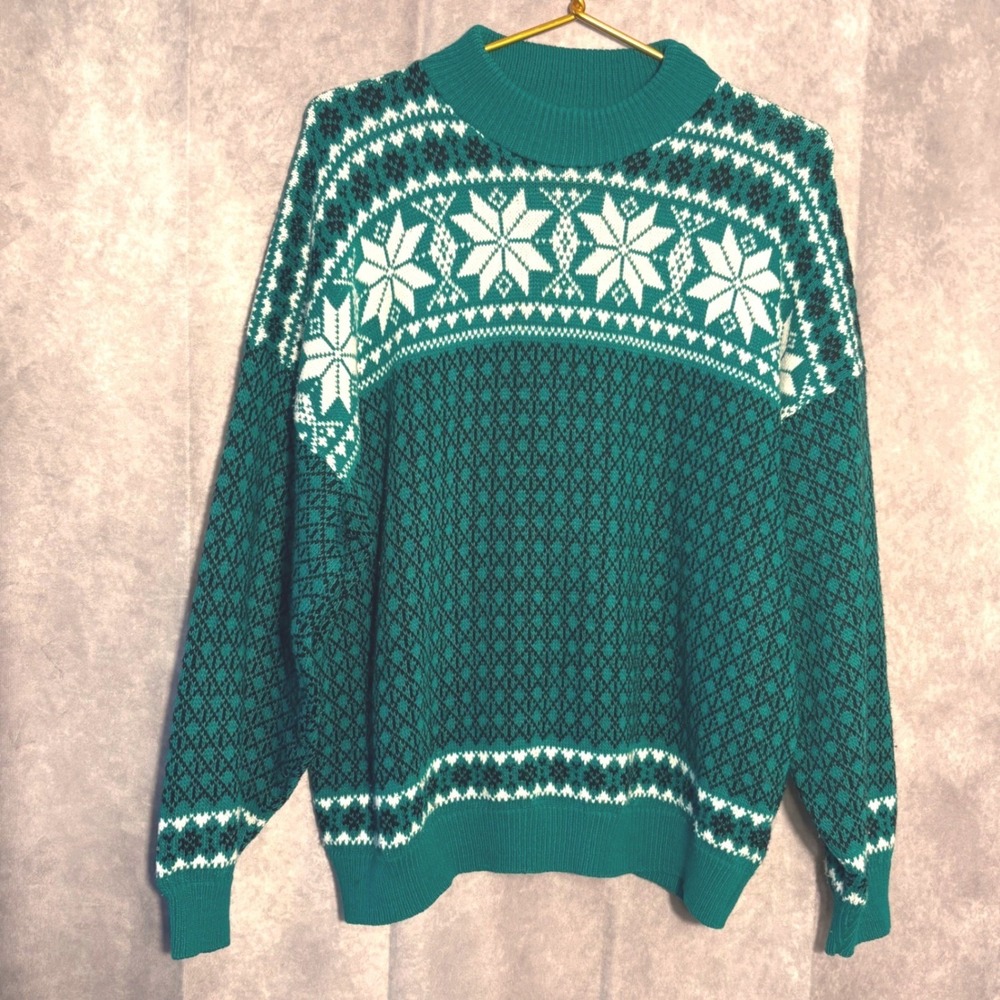American Pride Nordic Snowflake Sweater Womens 20W Green Vintage Cottagecore